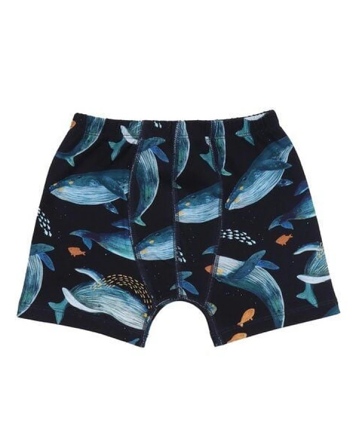 Kleinkinder Unterhose GOTS-zertifiziert aus Bio-Baumwolle, dunkelblau mit Wal-Motiv, 95% Baumwolle 5% Elasthan – Walkiddy, weich & bequem