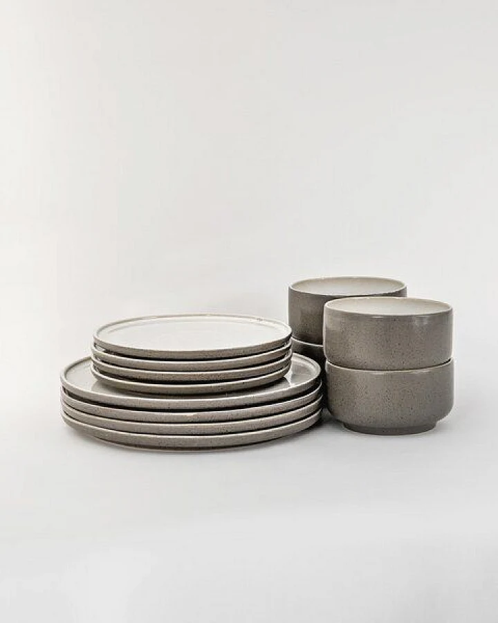 EDDA stoneware Lunch Geschirr Set Ddoria - Granit Grau aus Steingut (handgemacht)