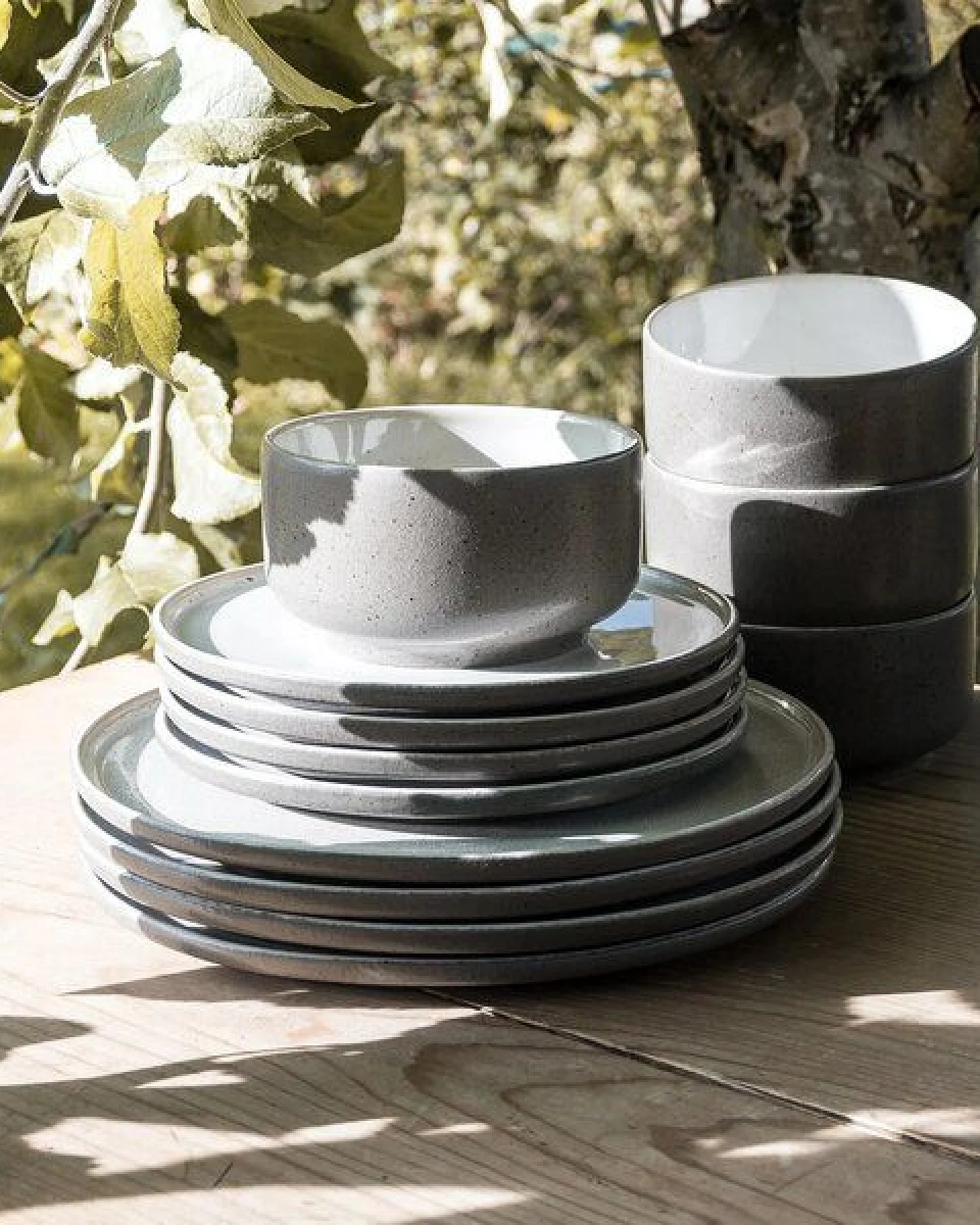 EDDA stoneware Lunch Geschirr Set Ddoria - Granit Grau aus Steingut (handgemacht) – Ansicht 2