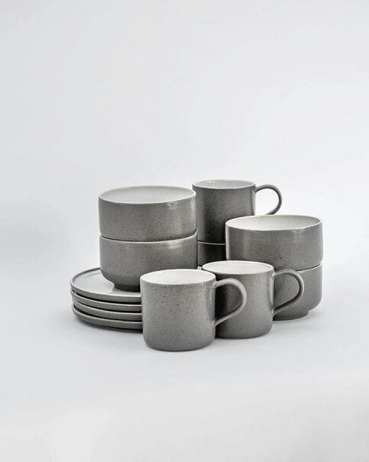 EDDA stoneware Brunch Geschirr Set Ddoria - Granit Grau aus Steingut (handgemacht)