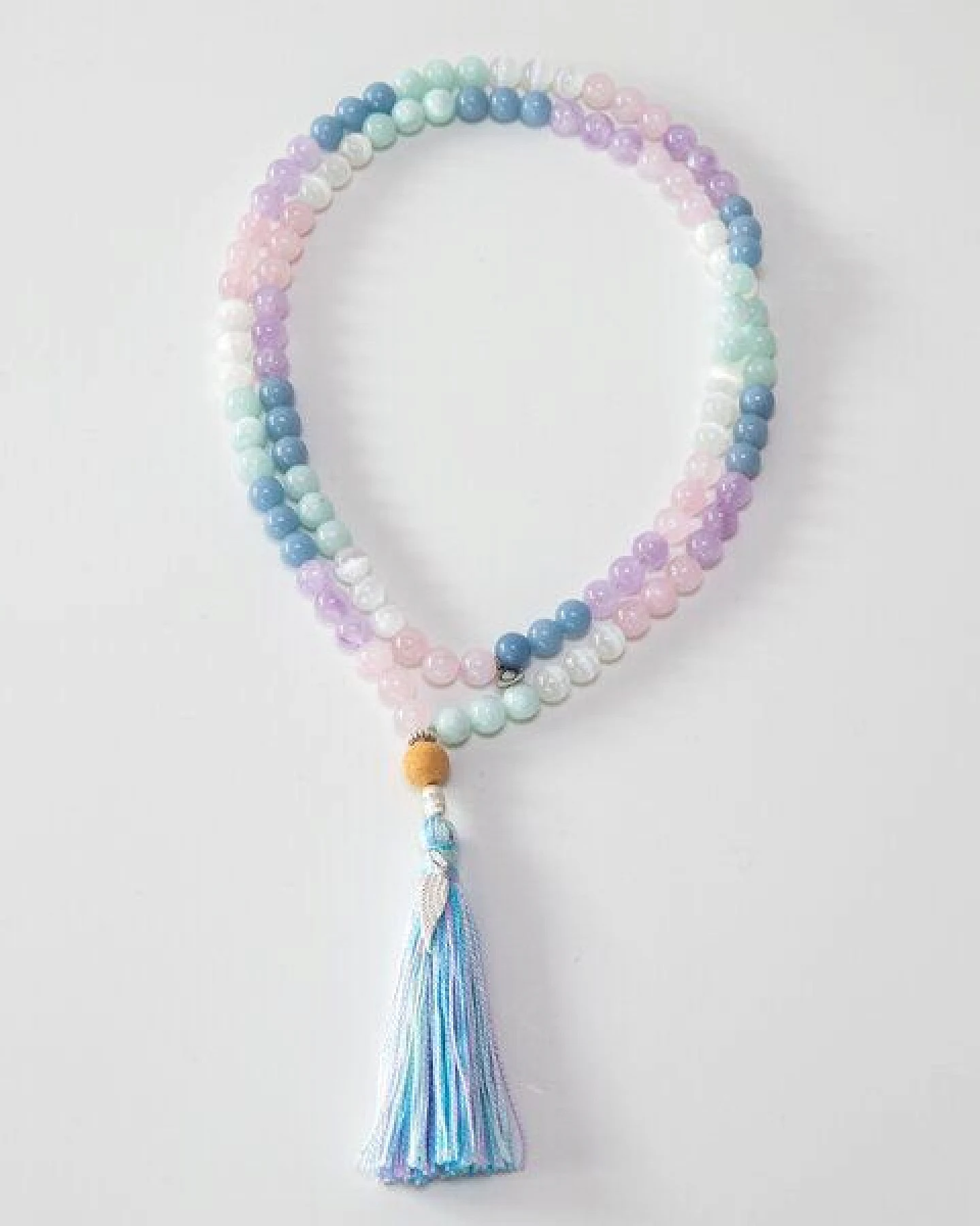 Divasya Mala-Kette "Schutzengel" aus Angelit, Amethyst, Rosenquarz & Selenit – Ansicht 2