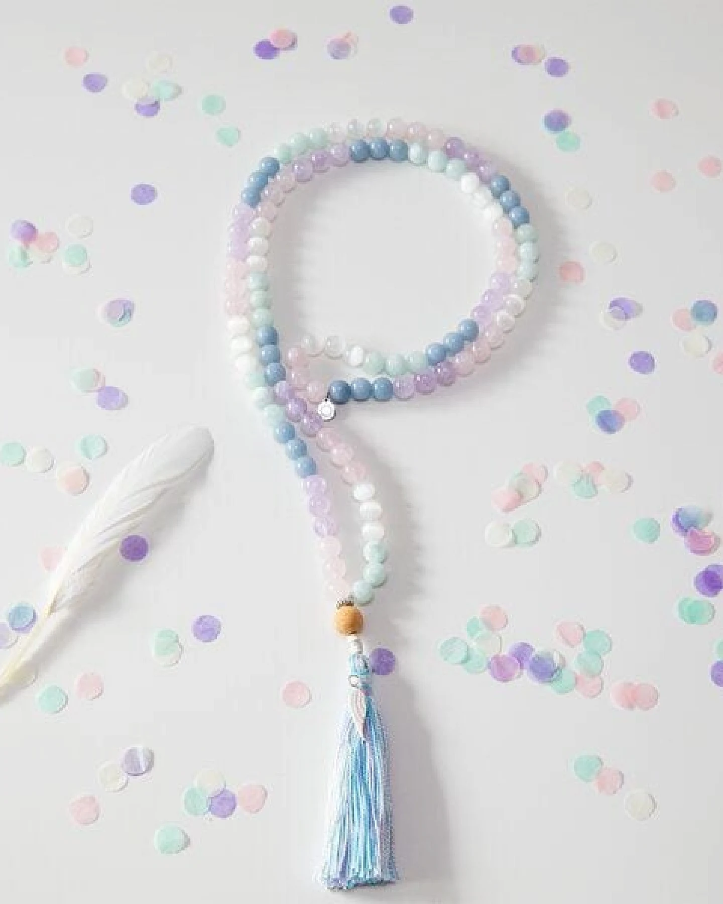 Divasya Mala-Kette "Schutzengel" aus Angelit, Amethyst, Rosenquarz & Selenit – Ansicht 4