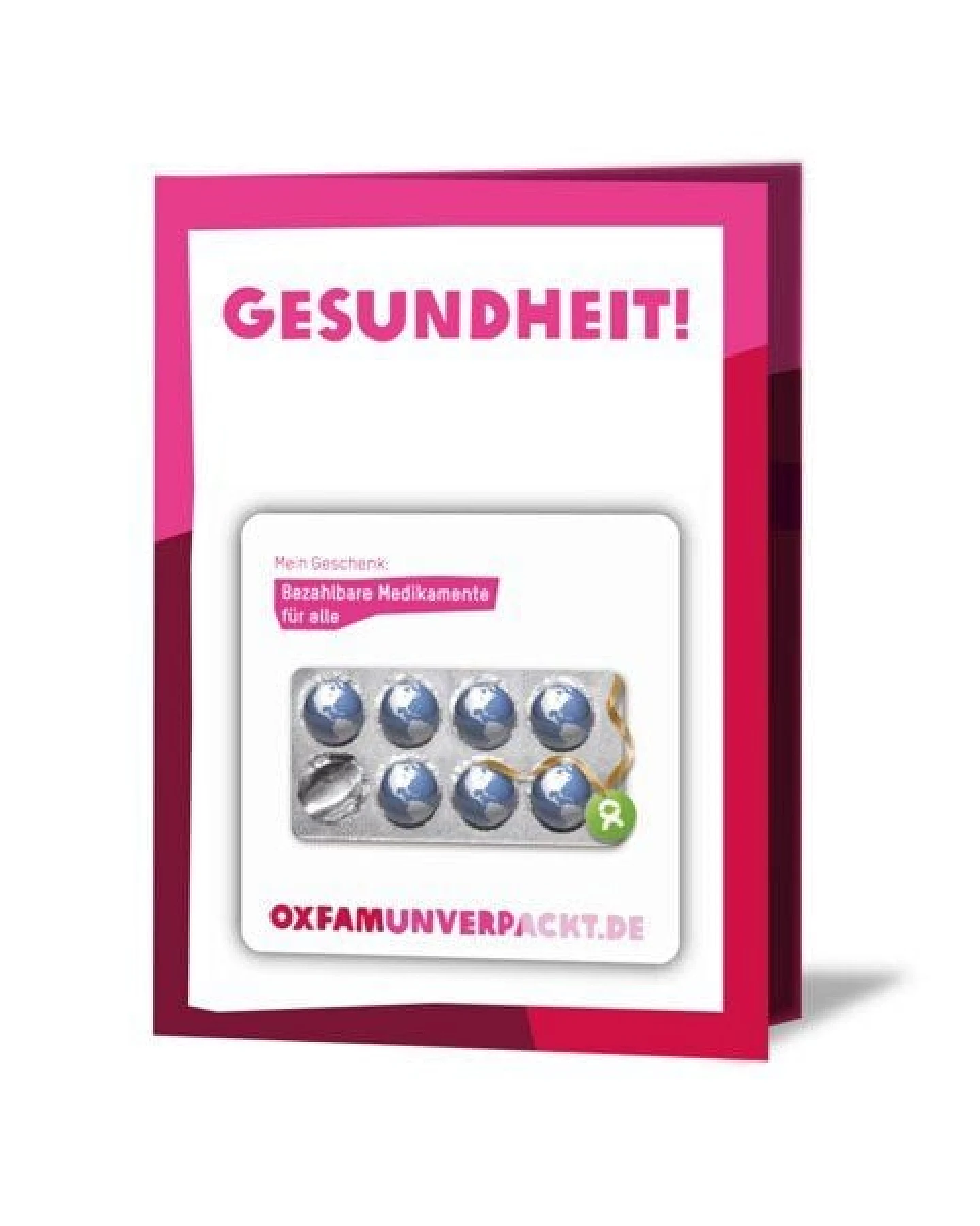 OxfamUnverpackt Spenden-Geschenk "Medikamente" (Grußkarte mit Magnet) – Ansicht 2