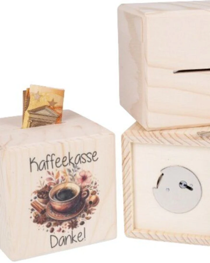 ReineNatur Spardose Würfel mit Metallschloss – Kaffeekasse - Fichte