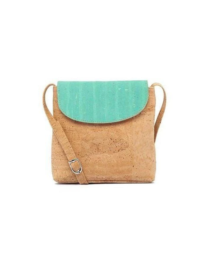 Kork-Deko Kleine Korktasche naturkorkfarben türkisenem Detail
