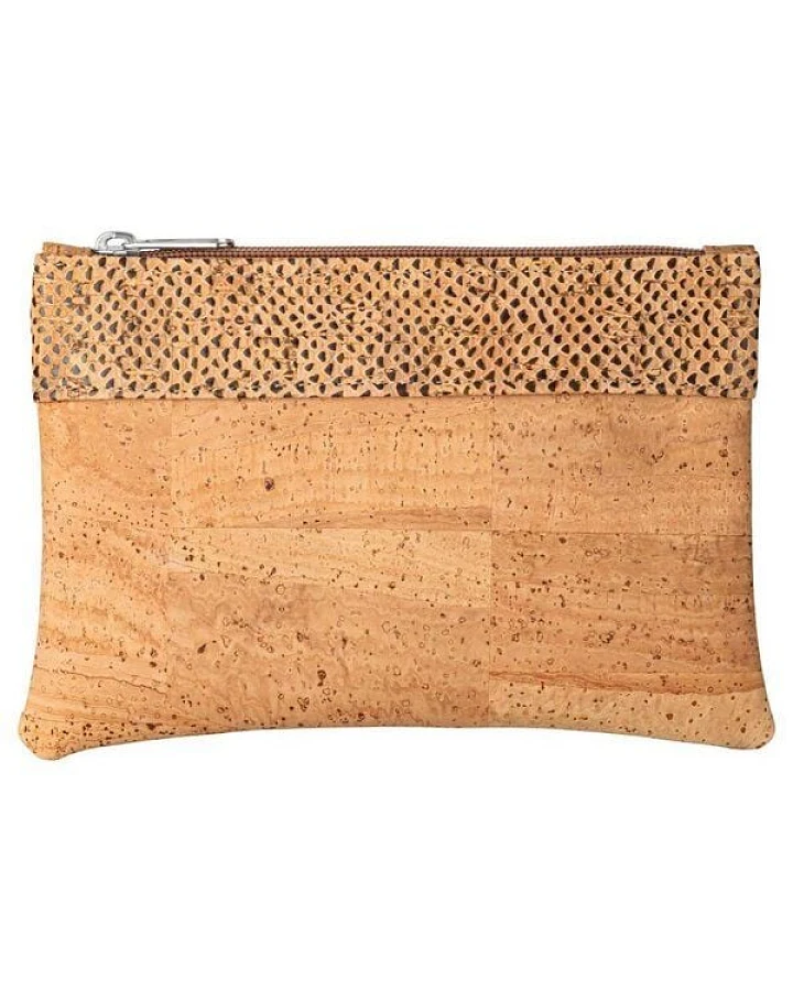 Kork-Deko Kleine Kork-Tasche / kleine Clutch / Etui / großes Portemonnaie, beige mit Snake Print-Absetzung