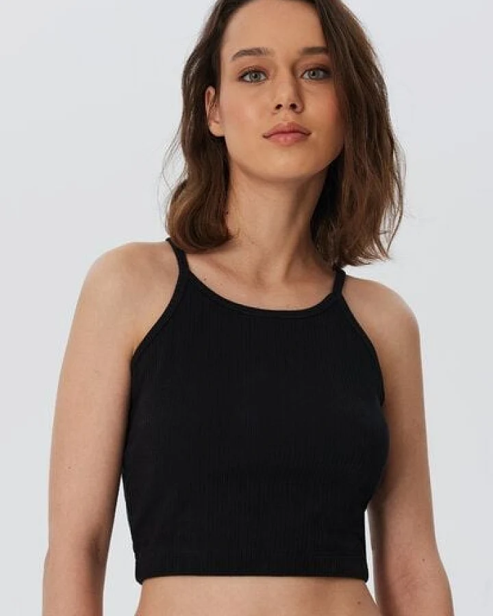 Leela Cotton Nachhaltiges Damen Ripp Crop Top – 100% Bio-Baumwolle, Spaghettitop locker, umweltfreundlich, Crop Sports T-Shirt, Tanktop