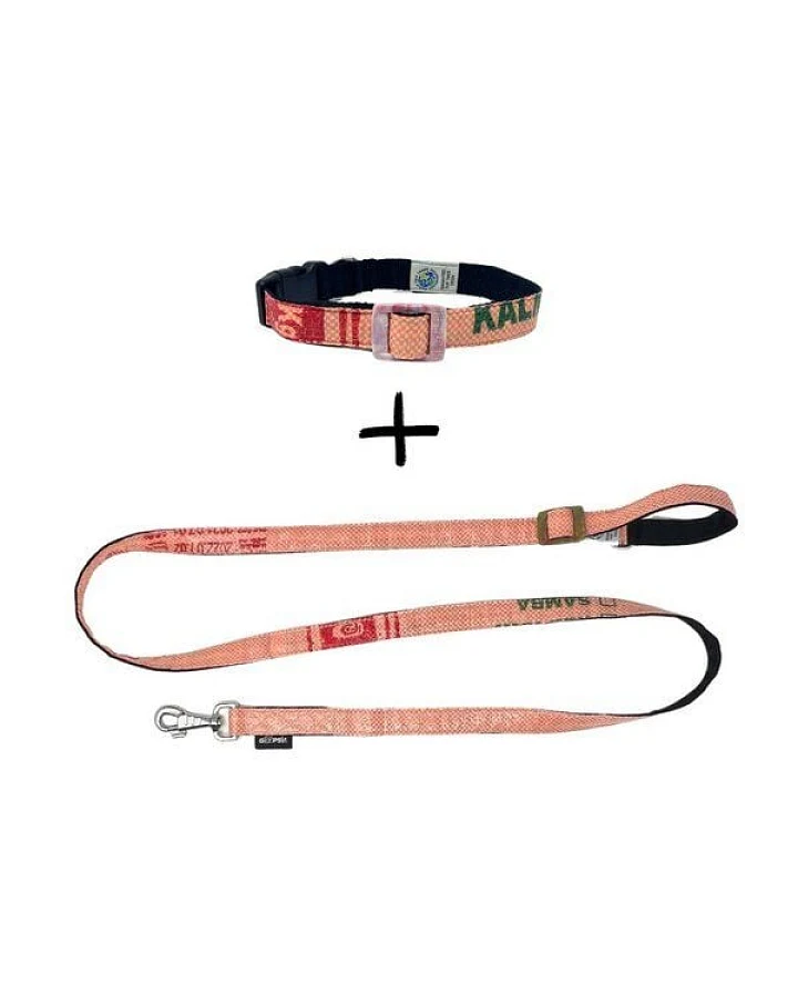 GOOPSI Hundeleine ARUGAM mit Halsband Gr. M (32-42cm) im Set - Lachs