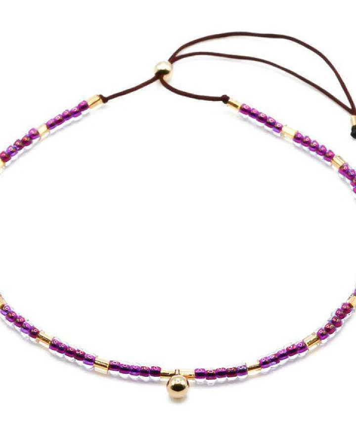 juni Lila Perlenarmband "Miss Purple" mit Goldkugel Anhänger aus recyceltem Gold