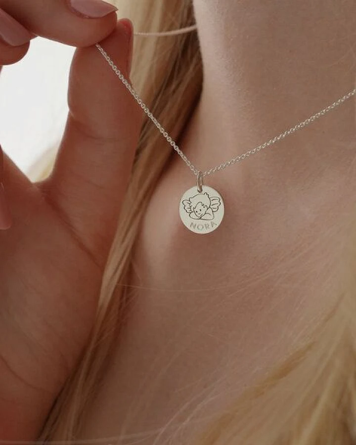 BELLYBIRD Jewellery Kinderkette - kleiner Schutzengel mit Namensgravur, Anhänger/ Silber/ vergoldet