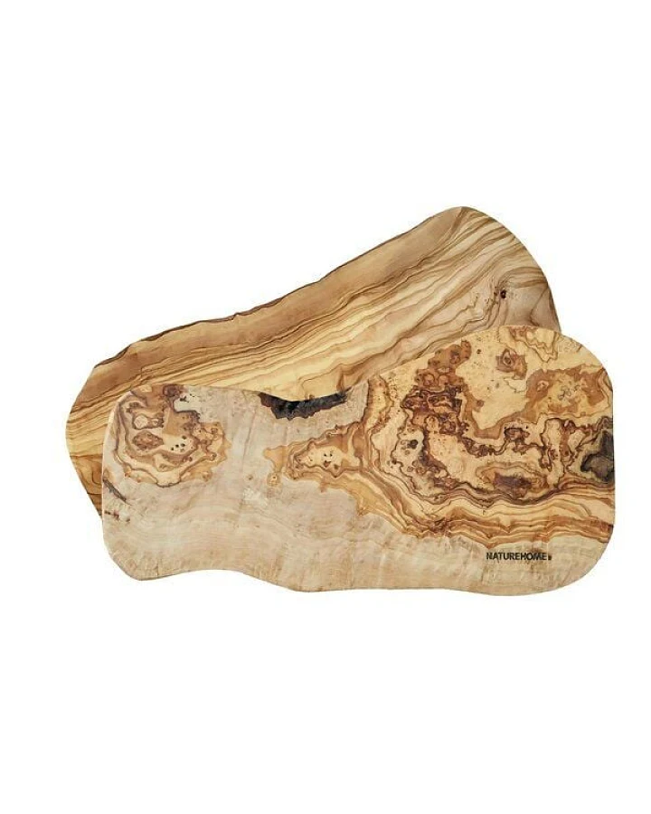 NATUREHOME Brotzeitset 2er Set Servierbrett Schneidebrett Käsebrett Olivenholz mit Naturkante