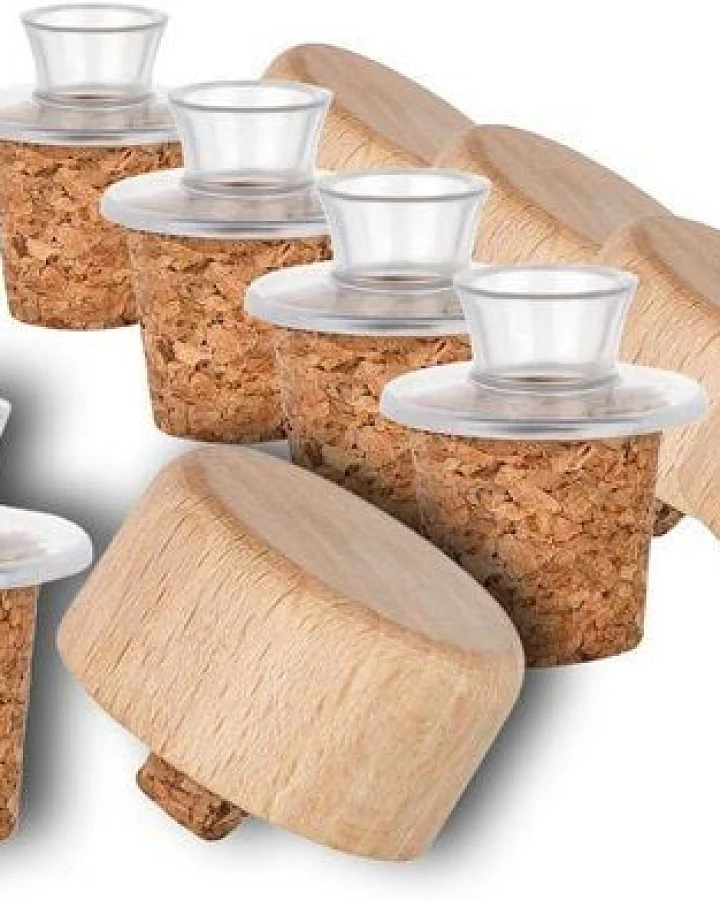 Kork-Deko 5er-Pack Kunststoff-Ausgießer mit Holz-Deckel und Kork-Stopfen