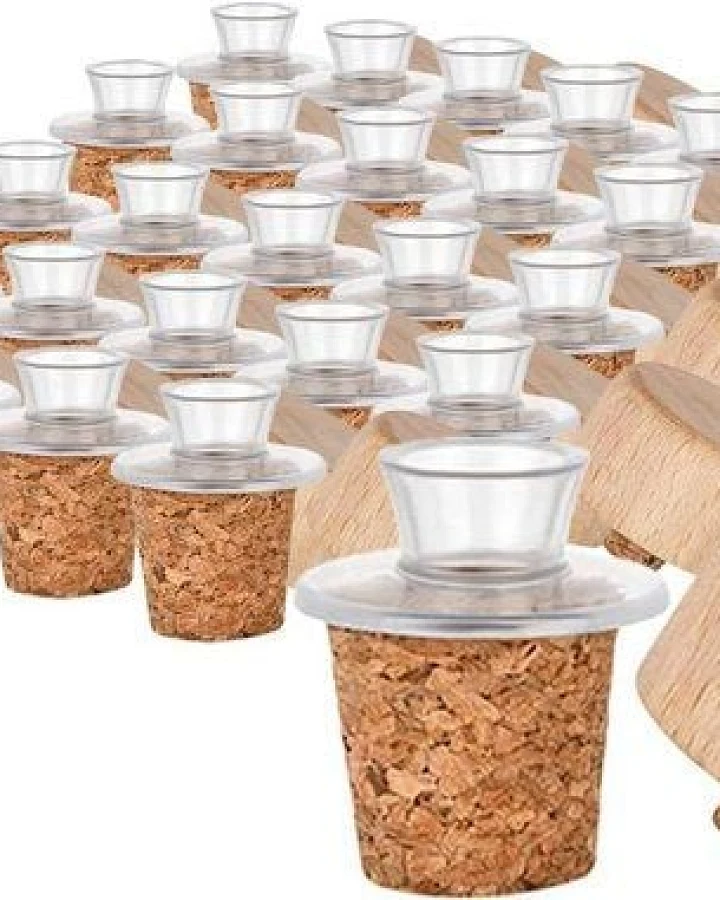 Kork-Deko 25er-Pack Kunststoff-Ausgießer mit Holz-Deckel und Kork-Stopfen