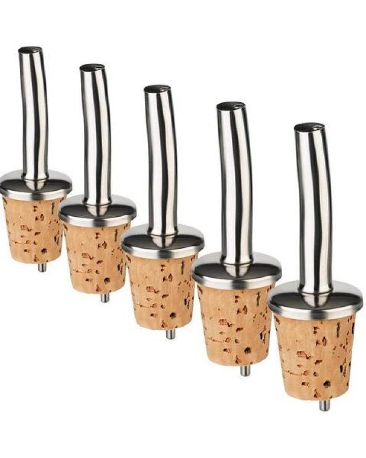 Kork-Deko 5er Pack, Ausgießer für Spirituosen - gerade, Ø = 17 mm - Aufsatz aus Naturkork - ideal für Cocktails