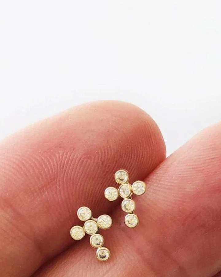 BELLYBIRD Jewellery OHRSTECKER - kleines Kreuz mit Zirkoniasteinen, 375 Gold