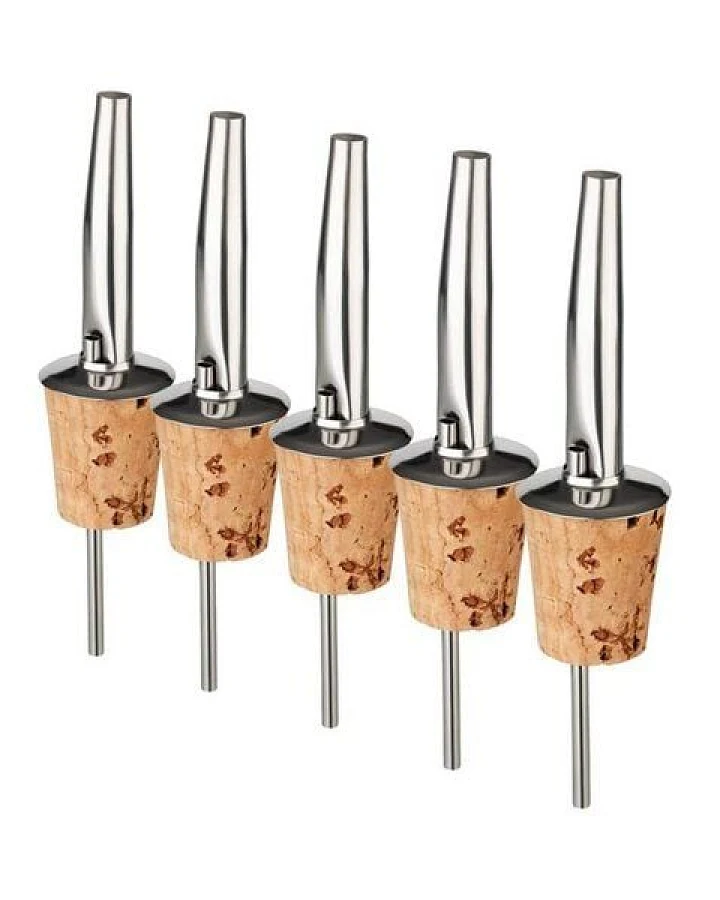 Kork-Deko 5er Pack, Ausgießer für Spirituosen - gebogen, Ø = 17 mm - Aufsatz aus Naturkork - ideal für Cocktails