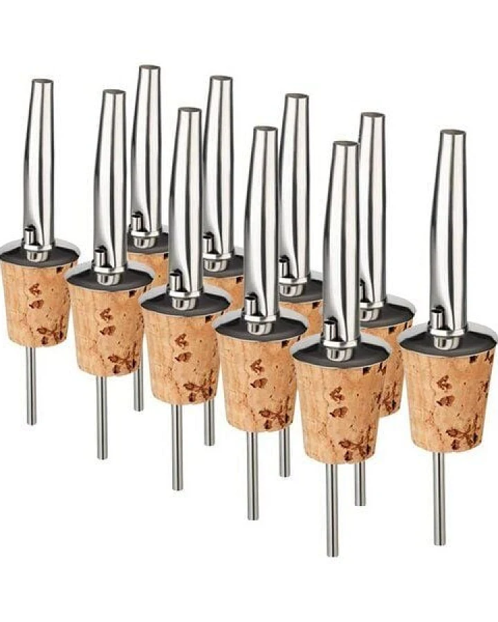 Kork-Deko 10er Pack, Ausgießer für Spirituosen - gebogen, Ø = 17 mm - Aufsatz aus Naturkork - ideal für Cocktails