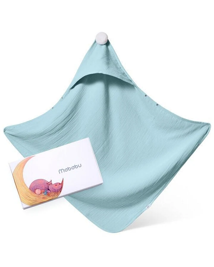 Mababu Kapuzenhandtuch Baby,100% GOTS Musselin Bio Baumwolle, 75x75cm, Baby Erstausstattung Neugeborene