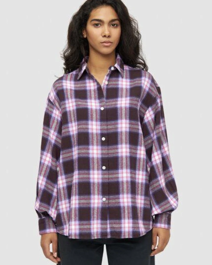 KnowledgeCotton Apparel Bluse Check Shirt Ballon Arms