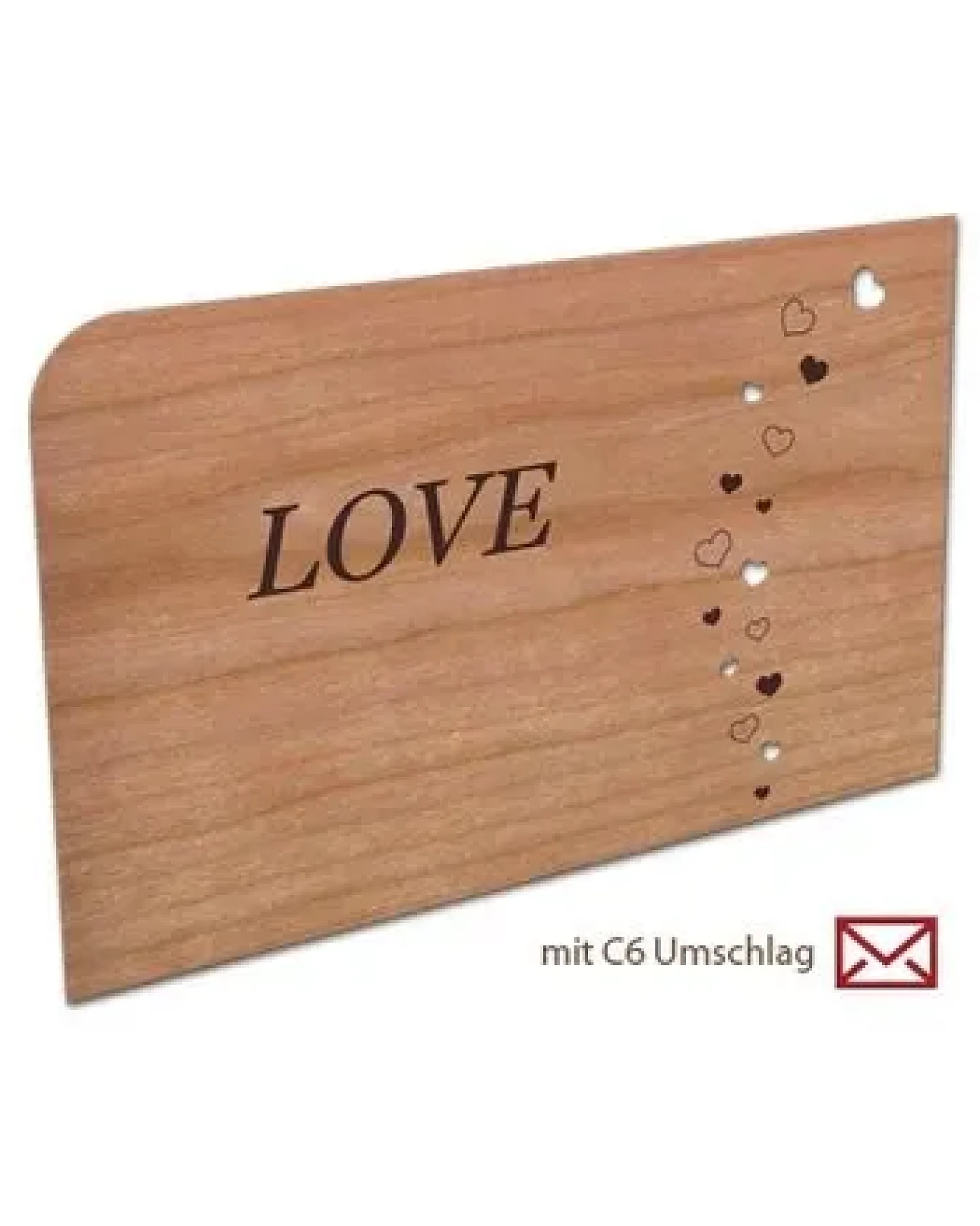 Holzpost Grußkarte "LOVE" aus Kirschbaumholz – Ansicht 2