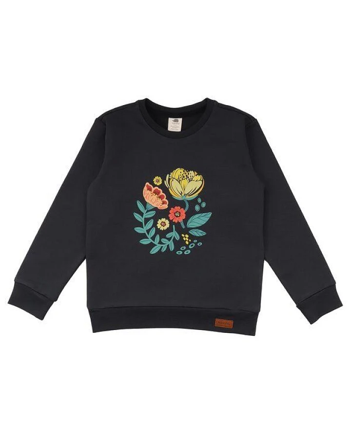Baby Langarmshirt GOTS zertifiziert – Bio-Baumwolle, Anthrazit mit Blumenmotiv, weich & bequem