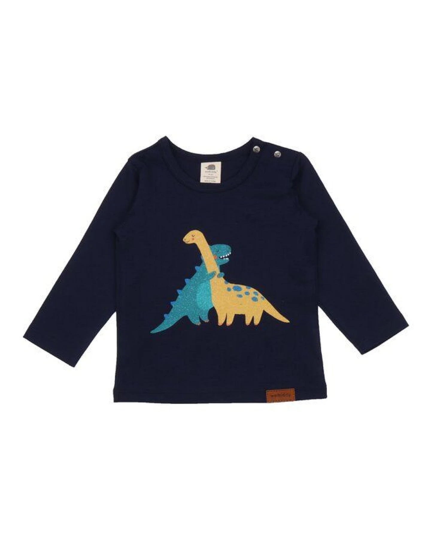 Baby Langarmshirt GOTS zertifiziert, 95% Bio-Baumwolle, dunkelblau, Dino-Print, weich & elastisch – Walkiddy – Ansicht 2