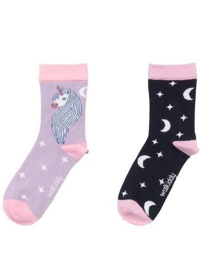 Kinder Socken Bio-Baumwolle Walkiddy „Unicornland“ Lila, GOTS zertifiziert, weiche Strümpfe mit Einhornmotiv, hautfreundlich, elastisch, perfekte Mädchen- und Kindersocken für Alltag, Kita, Schule und als märchenhaftes Geschenk