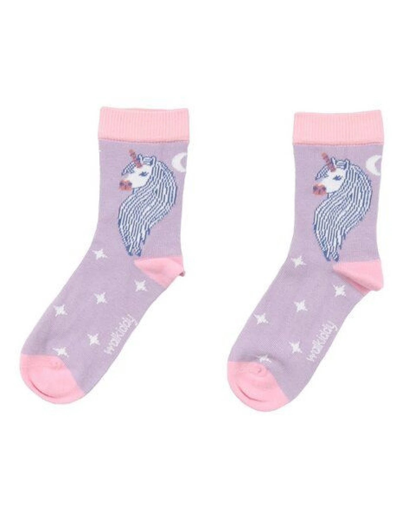 Kinder Socken Bio-Baumwolle Walkiddy „Unicornland“ Lila, GOTS zertifiziert, weiche Strümpfe mit Einhornmotiv, hautfreundlich, elastisch, perfekte Mädchen- und Kindersocken für Alltag, Kita, Schule und als märchenhaftes Geschenk – Ansicht 3