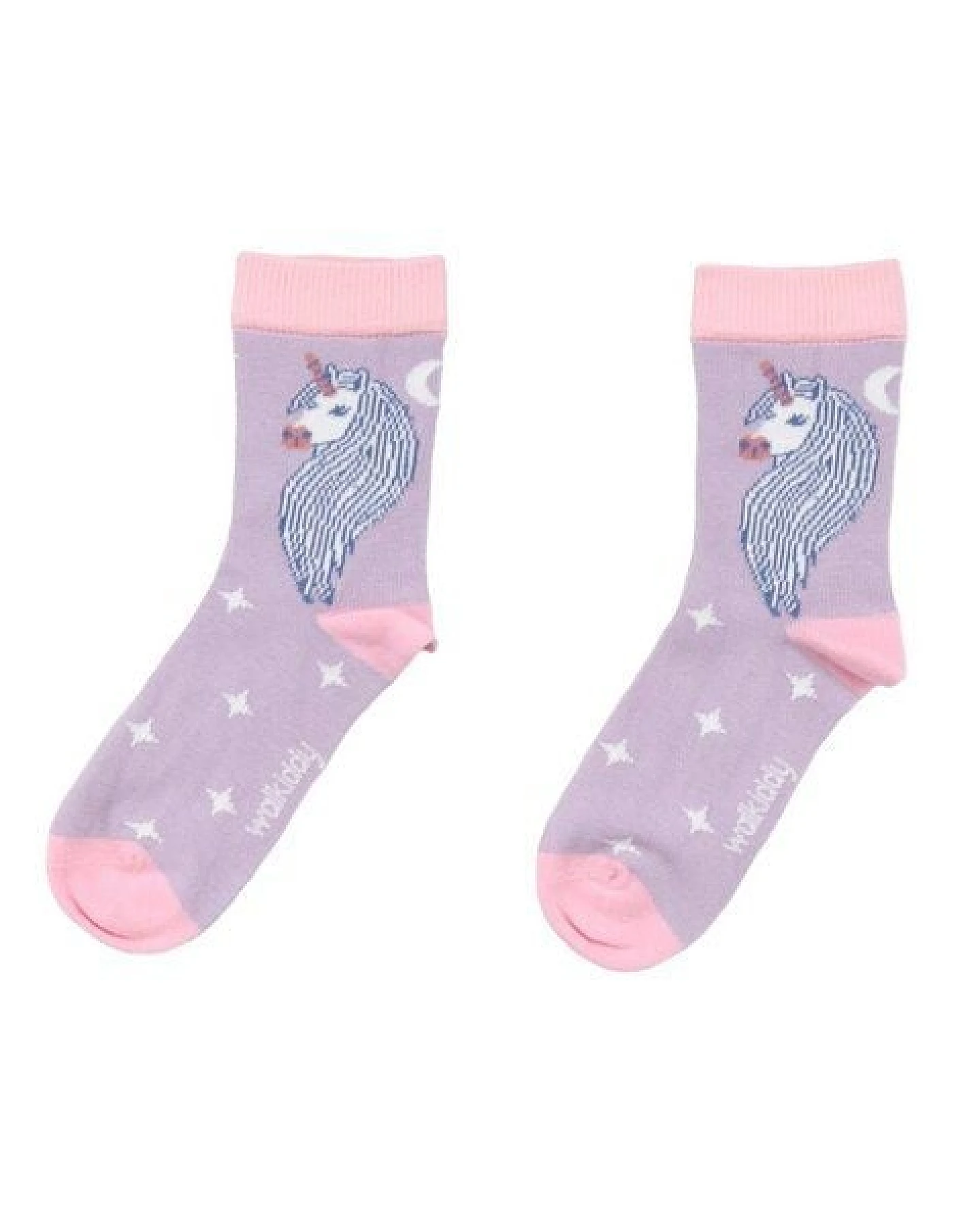 Kinder Socken Bio-Baumwolle Walkiddy „Unicornland“ Lila, GOTS zertifiziert, weiche Strümpfe mit Einhornmotiv, hautfreundlich, elastisch, perfekte Mädchen- und Kindersocken für Alltag, Kita, Schule und als märchenhaftes Geschenk – Ansicht 3