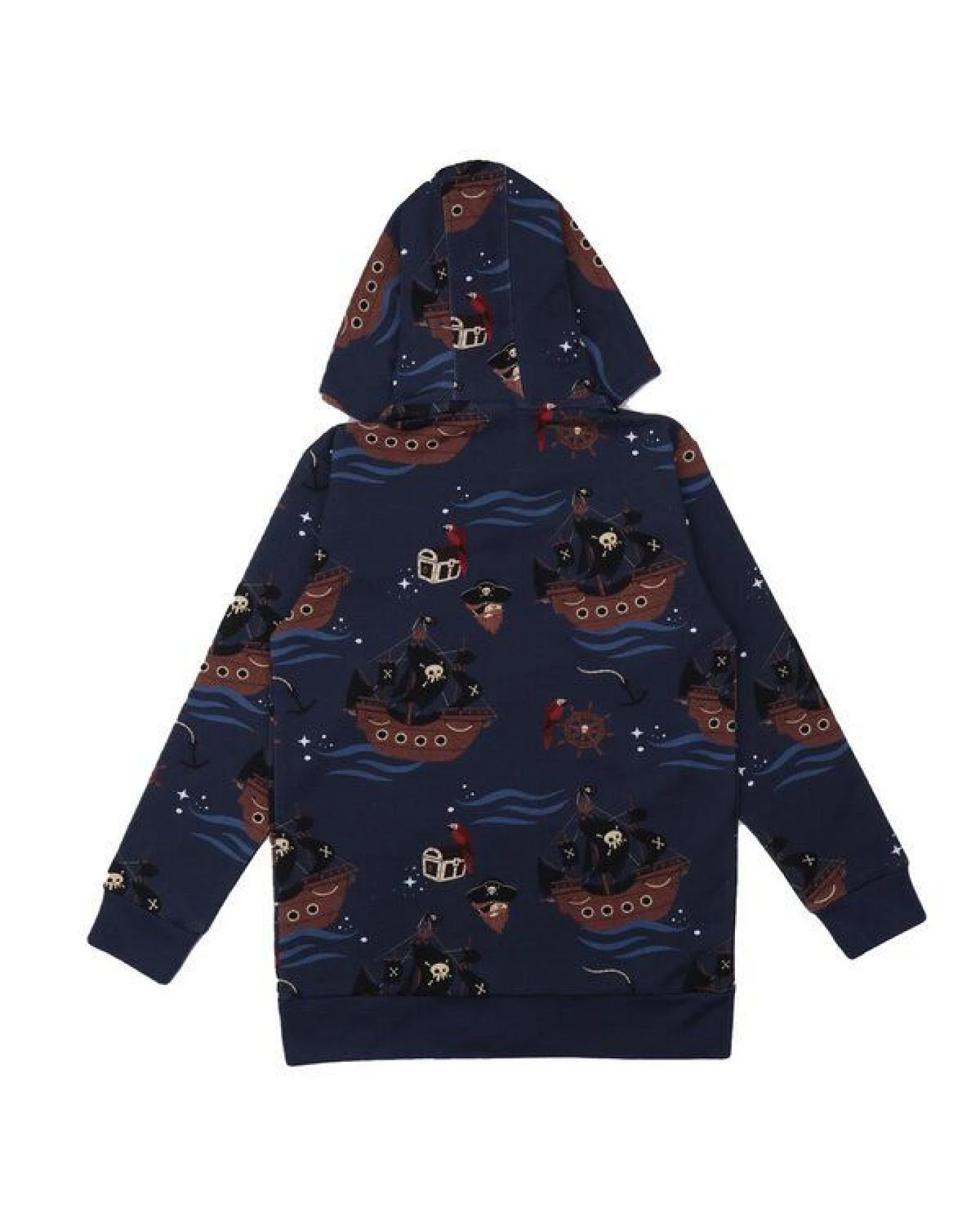 Kinder Sweatjacke GOTS zertifiziert Bio-Baumwolle Dunkelblau Kapuze Allover-Print „Pirate Ships“ – Walkiddy – Ansicht 3