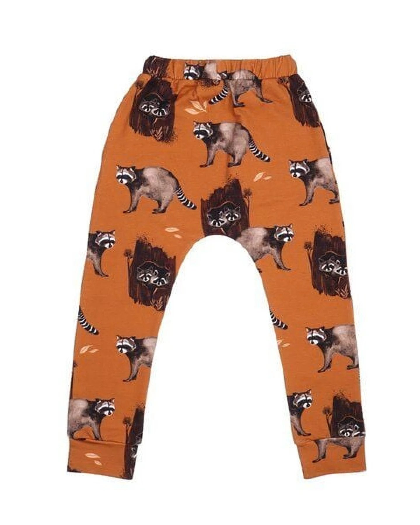 Kinder Jogginghose GOTS zertifiziert Bio-Baumwolle Braun Allover-Print „Curious Raccoons“ elastischer Bund – Walkiddy – Ansicht 3