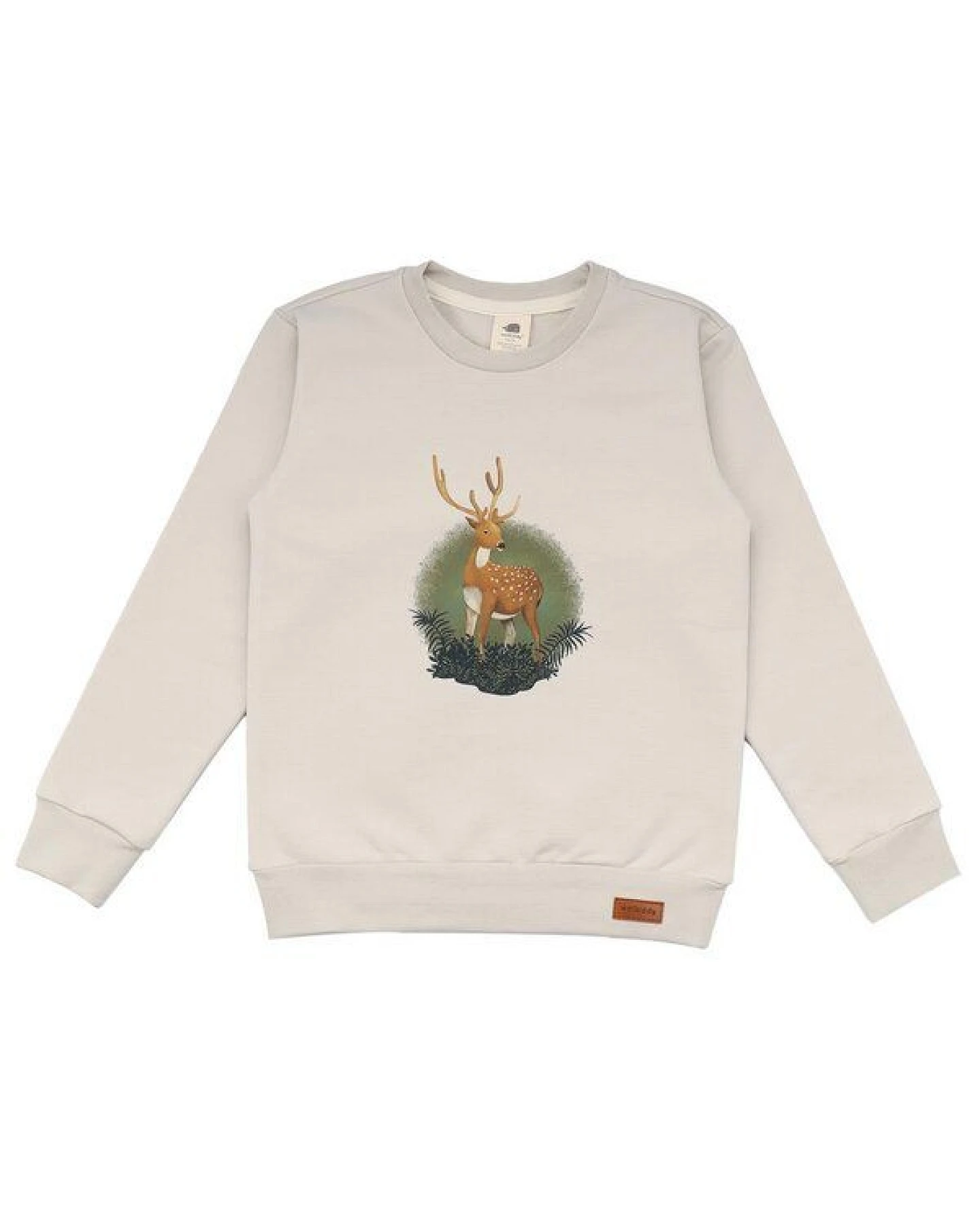 Kinder Sweatshirt GOTS zertifiziert Bio-Baumwolle Beige Hirschmotiv Rundhals bequem – Walkiddy – Ansicht 2