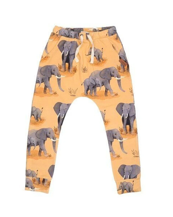Kinder Jogger GOTS zertifiziert, orange, Elefanten-Allover „Elephant Family“, weich – Walkiddy