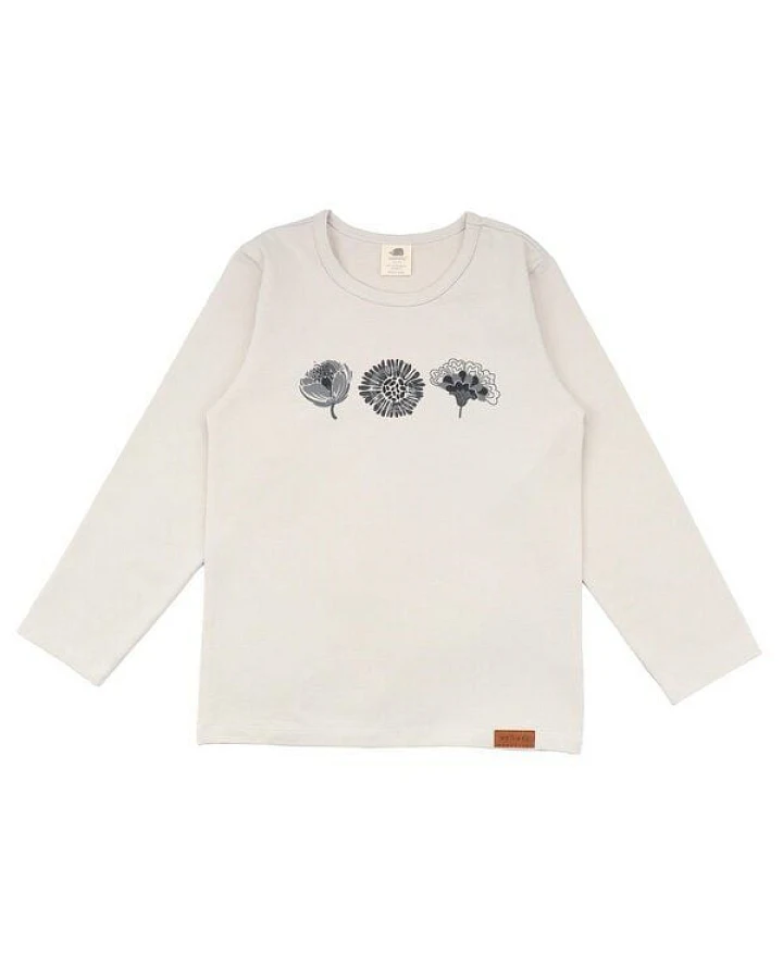 Kinder Langarmshirt GOTS zertifiziert, Bio-Baumwolle, beige, „Cheerful Flowers“, weich & bequem – Walkiddy