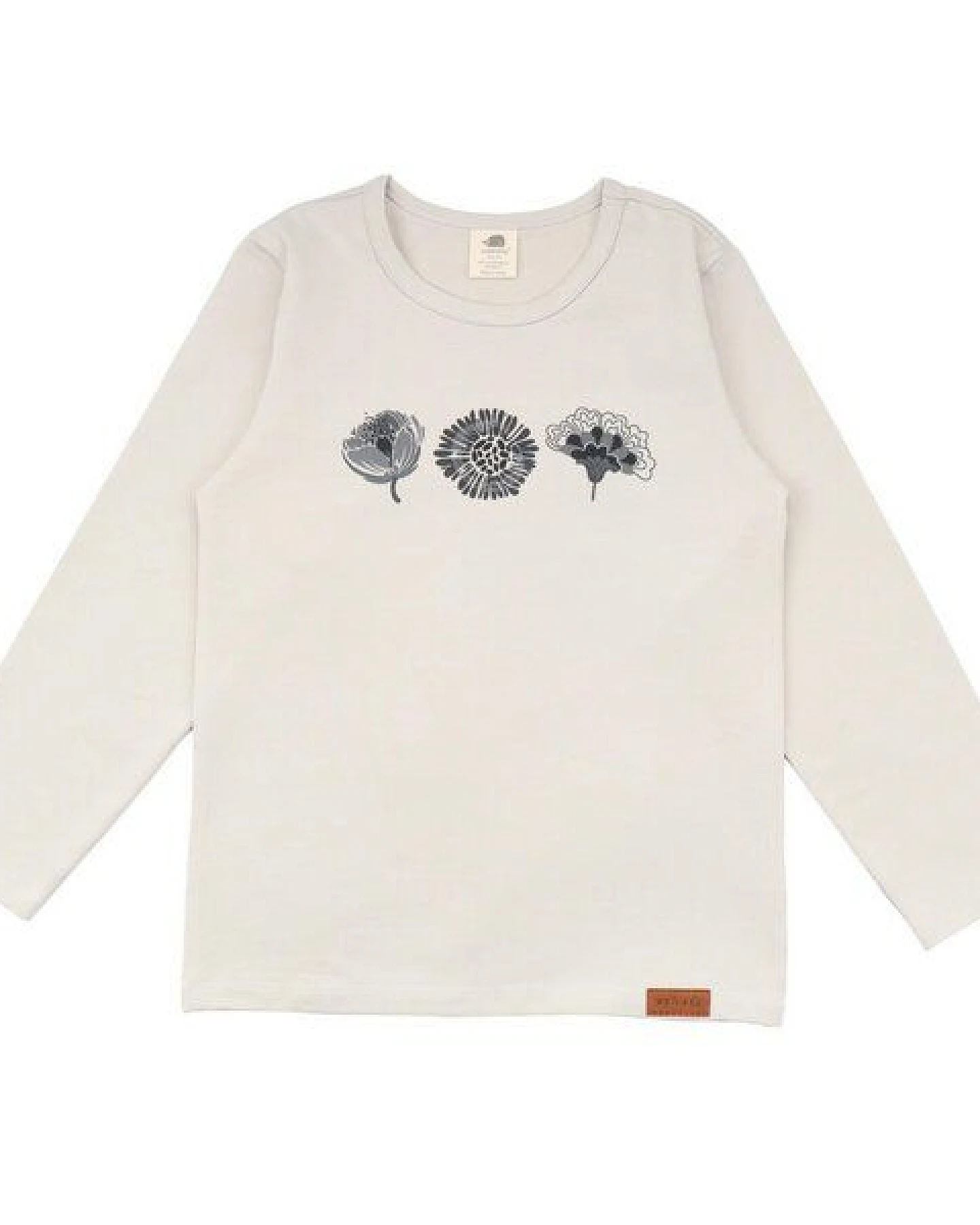 Kinder Langarmshirt GOTS zertifiziert, Bio-Baumwolle, beige, „Cheerful Flowers“, weich & bequem – Walkiddy – Ansicht 2