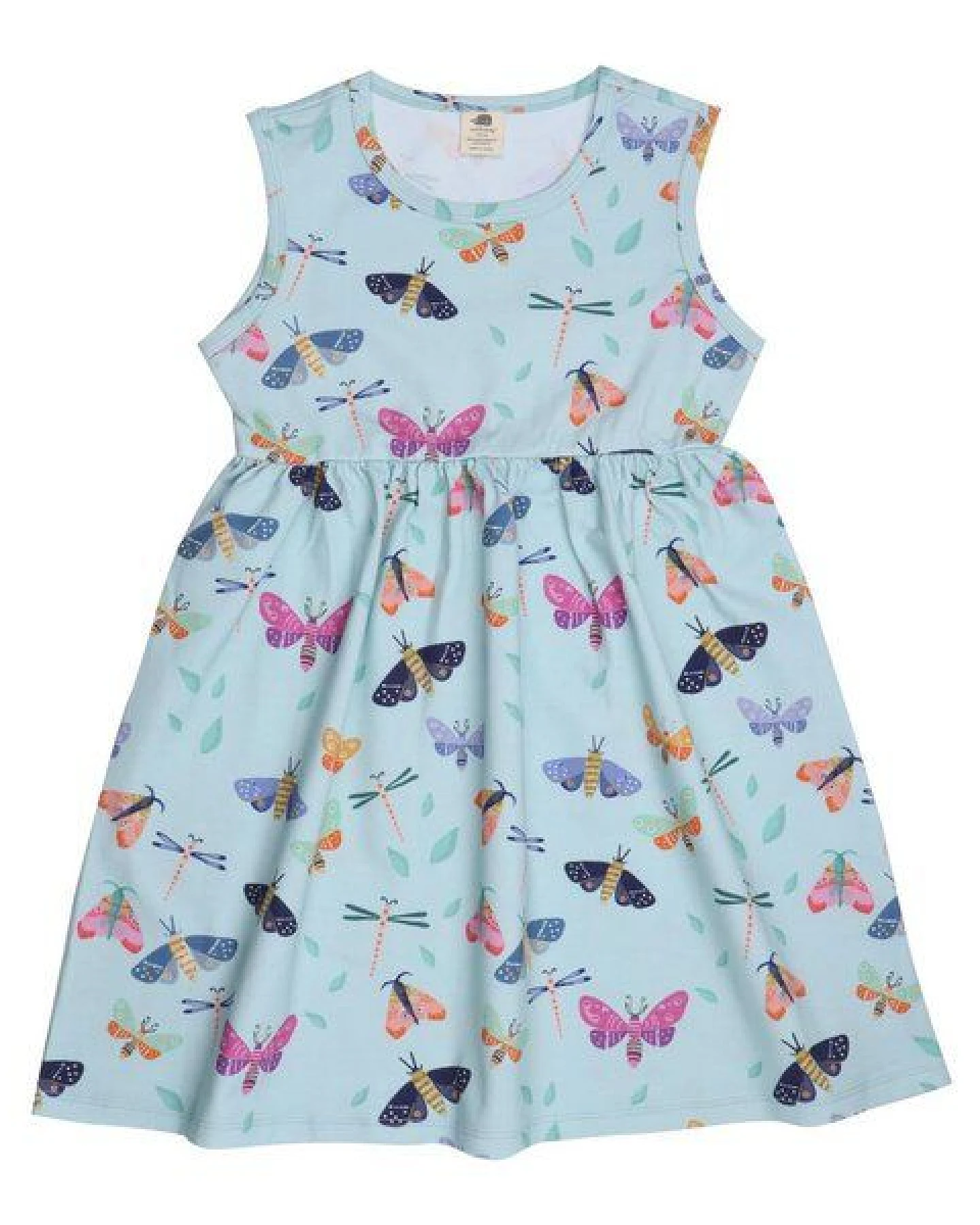 Kinderkleid GOTS zertifiziert, hellblau, Schmetterlings-Allover, Kurzarm, weich – Walkiddy – Ansicht 2