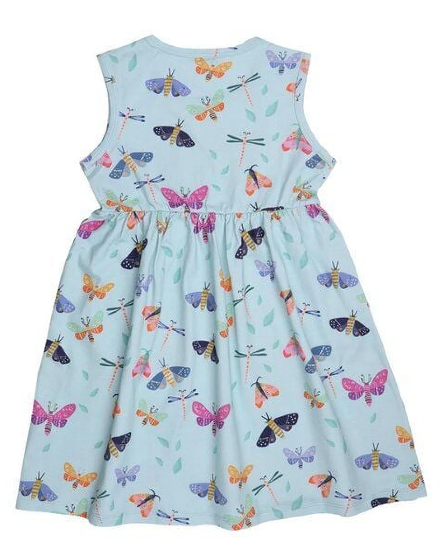 Kinderkleid GOTS zertifiziert, hellblau, Schmetterlings-Allover, Kurzarm, weich – Walkiddy – Ansicht 3