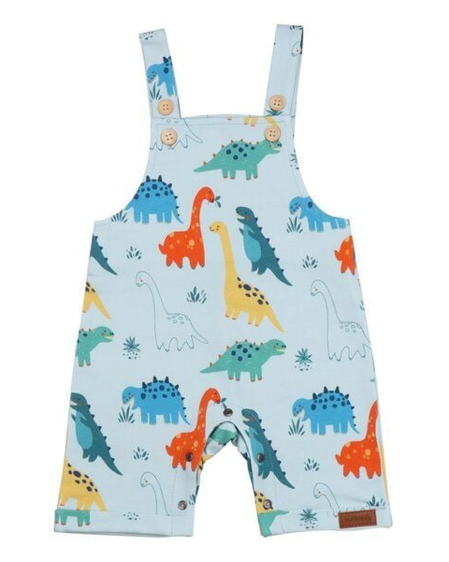 Latzstrampler Hellblau Dinosaurier-Allover Bio-Baumwolle GOTS – Walkiddy – Ansicht 2
