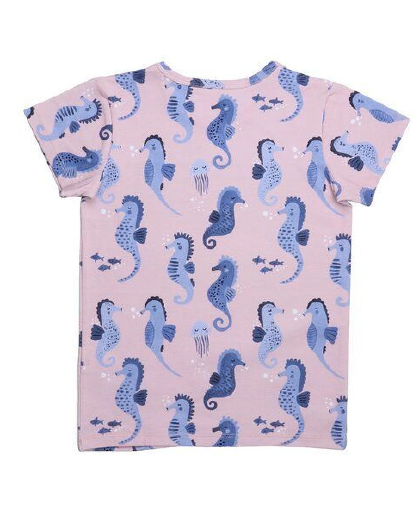 Baby T-Shirt GOTS zertifiziert – 95% Bio-Baumwolle, Rosa mit Seepferdchen-Print, 5% Elasthan, weich – Ansicht 3