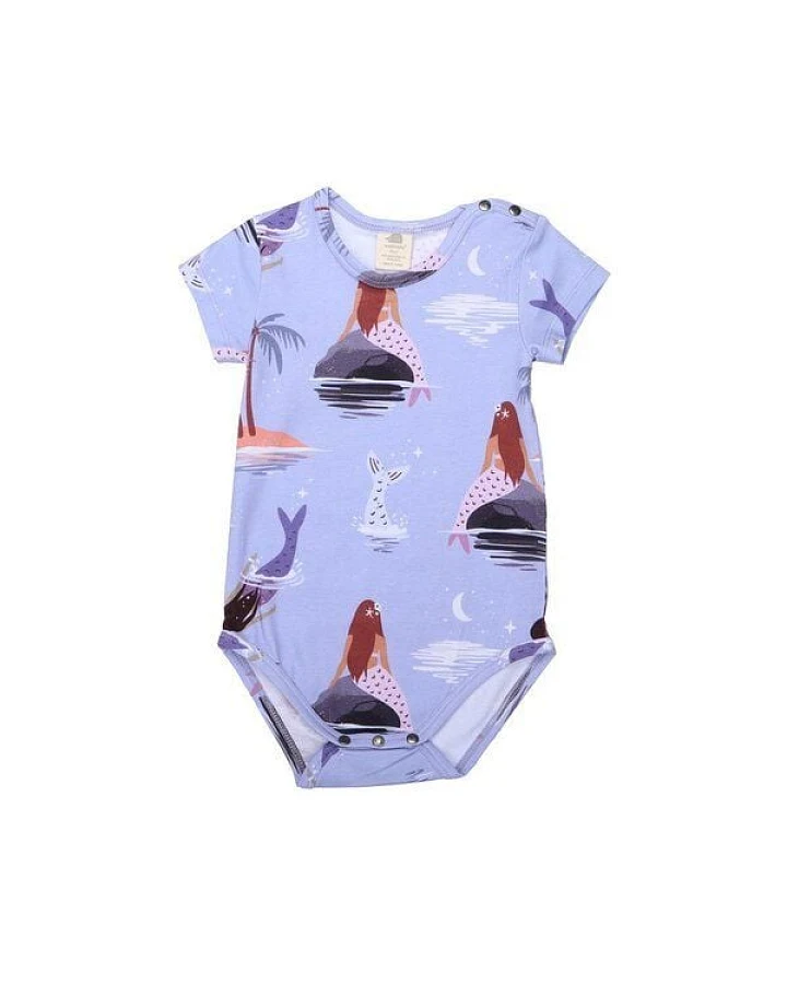 Baby Kurzarmbody GOTS zertifiziert – 95% Bio-Baumwolle, Lila mit Meerjungfrauenmotiv, 5% Elasthan, weich & bequem