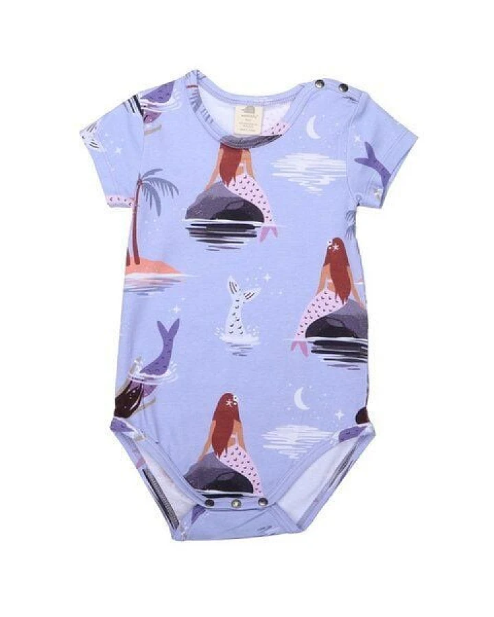 Baby Kurzarmbody GOTS zertifiziert – 95% Bio-Baumwolle, Lila mit Meerjungfrauenmotiv, 5% Elasthan, weich & bequem