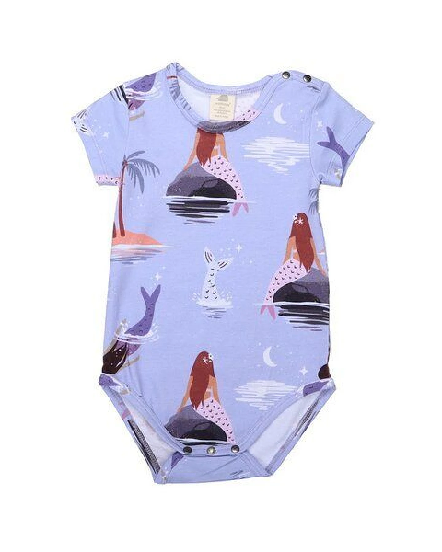 Baby Kurzarmbody GOTS zertifiziert – 95% Bio-Baumwolle, Lila mit Meerjungfrauenmotiv, 5% Elasthan, weich & bequem – Ansicht 2