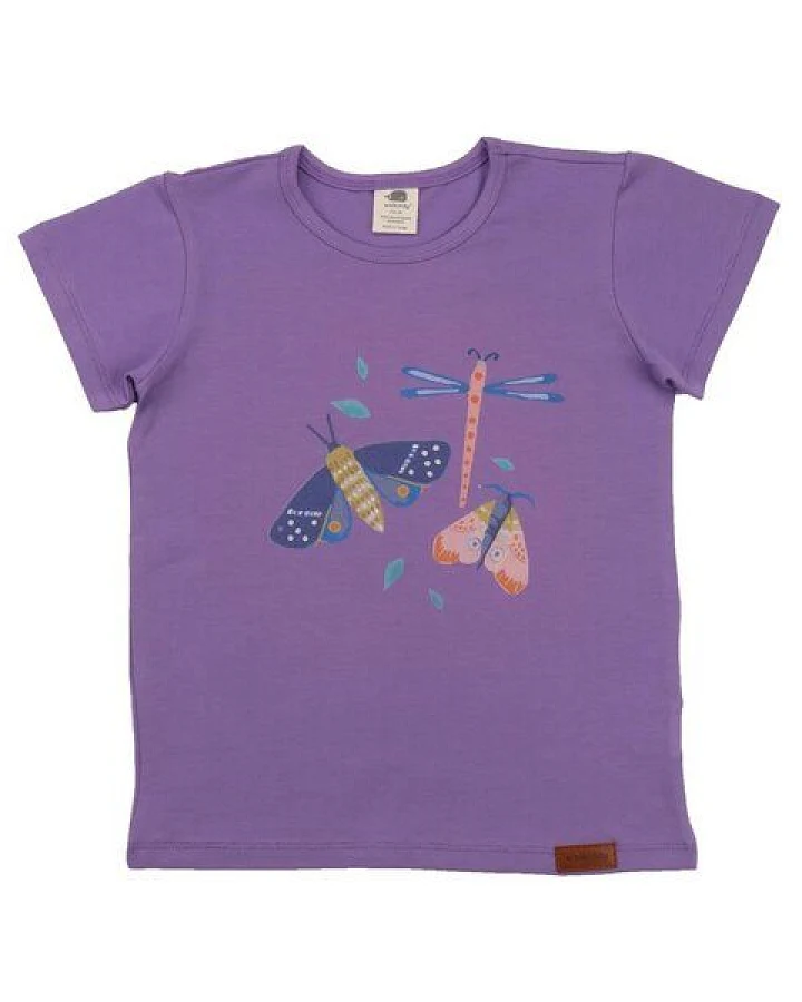 Kinder T-Shirt GOTS zertifiziert, lila, Schmetterling-Print, Bio-Baumwolle, weich – Walkiddy