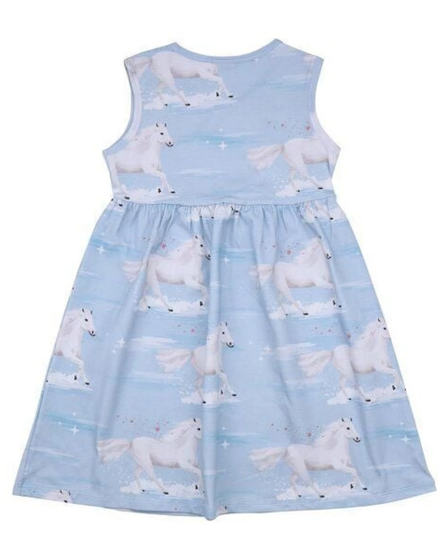 Baby & Kleinkind Kleid – Hellblau mit Pferdemotiven, Kurzarm, weich & bequem – Ansicht 3