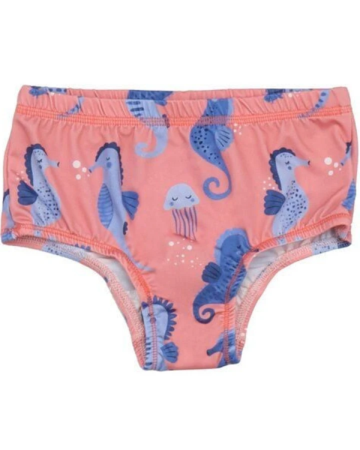 Badeanzug Baby - Pink "Blue Seahorses" Walkiddy, Bio-Baumwolle, Nachhaltig, GOTS-zertifiziert, Kinder, Umweltfreundlich, Allergikerfreundlich