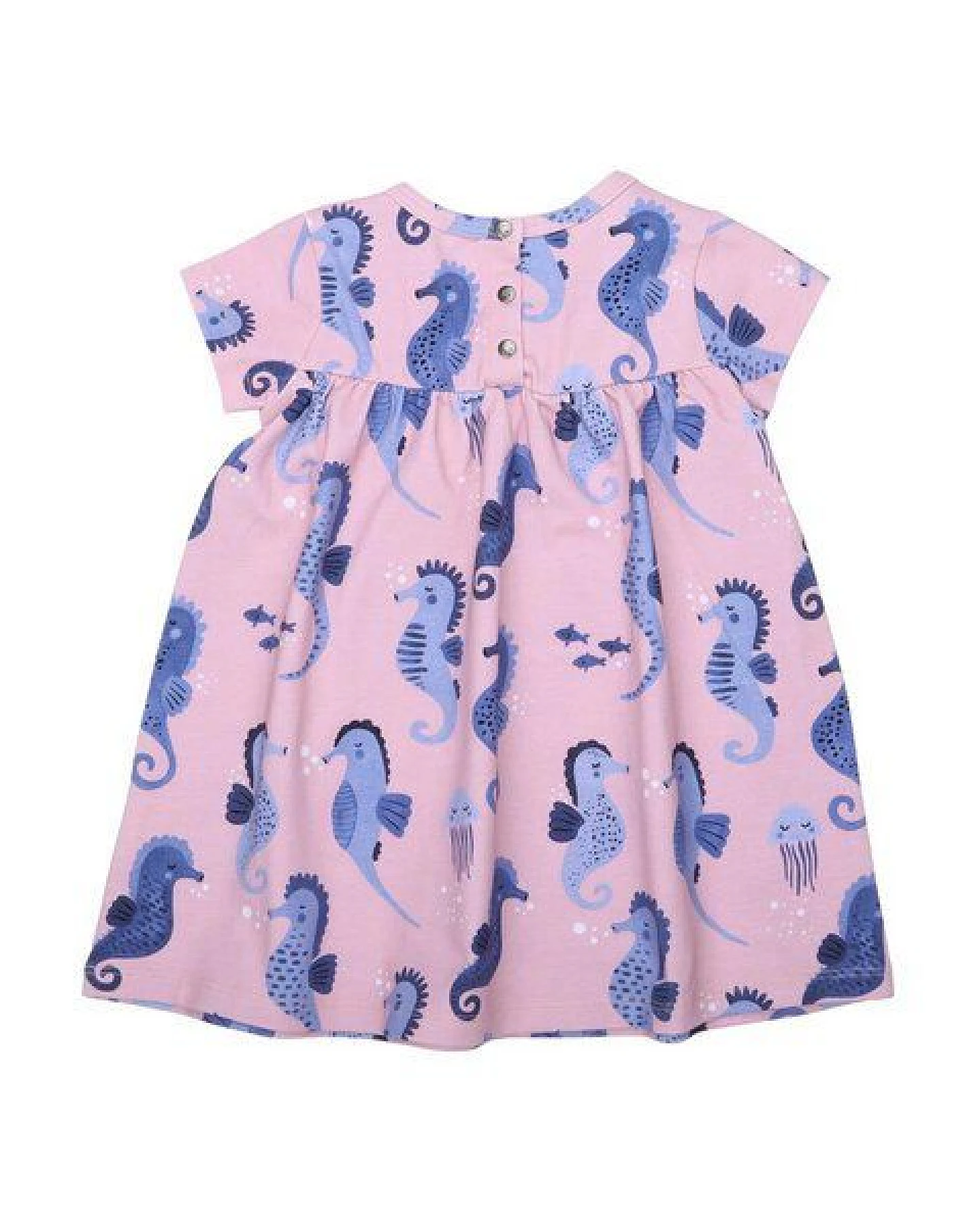 Kinderkleid-Set GOTS zertifiziert Bio-Baumwolle Rosa Seepferdchen-Print Kurzarm inkl. Leggings Blau – Walkiddy – Ansicht 4