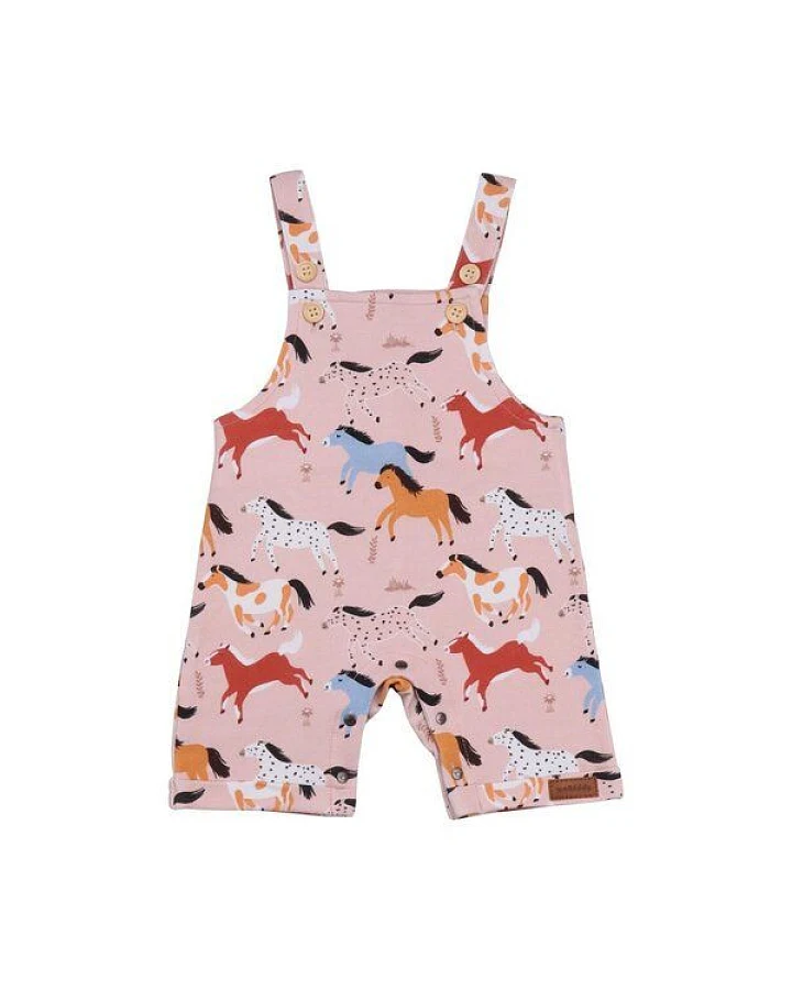 Baby Strampler GOTS-zertifiziert aus Bio-Baumwolle, rosa mit Pferdeprint, ärmellos, leichter Jersey – Walkiddy Baby Horses