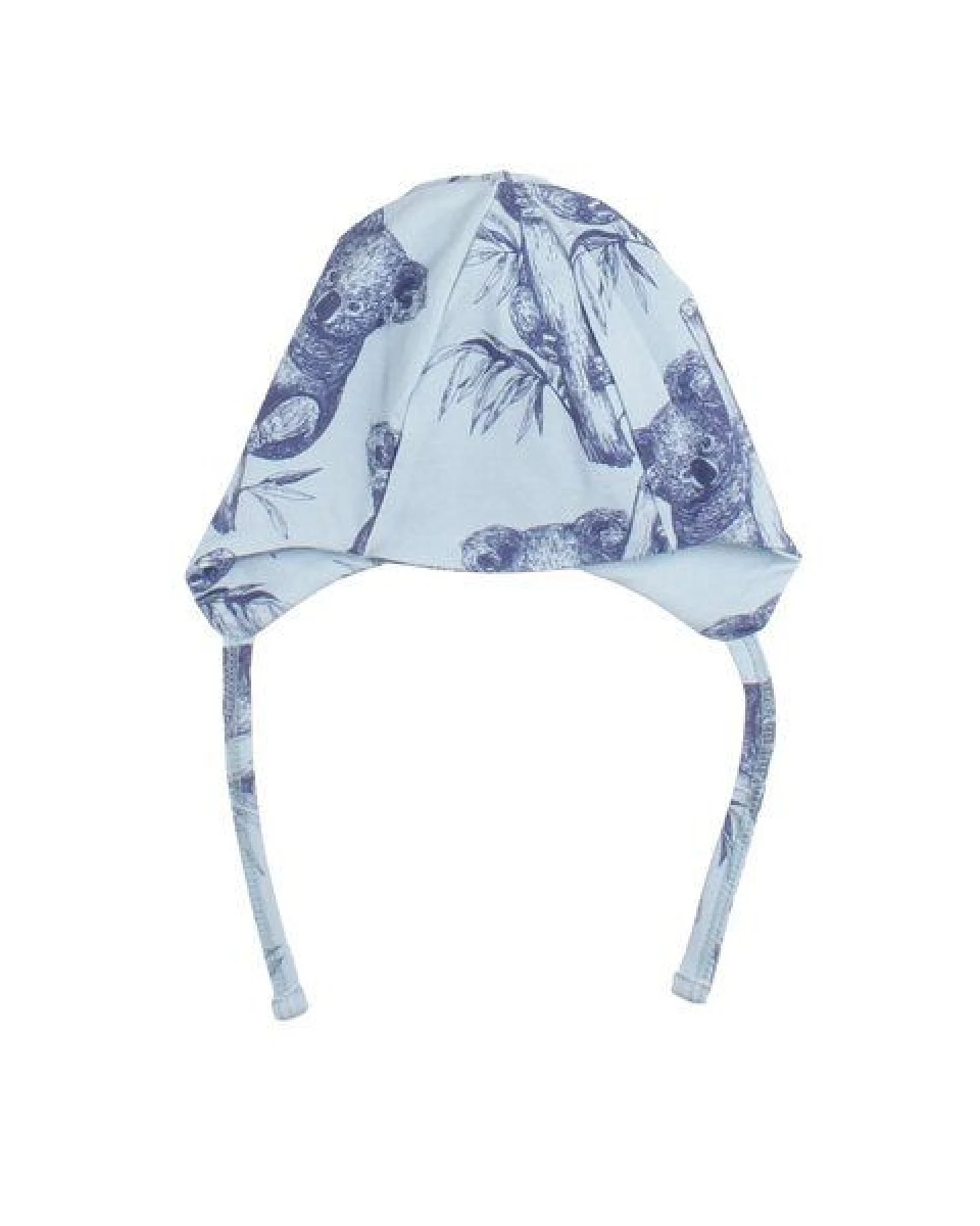 Baby Mütze GOTS zertifiziert Bio-Baumwolle 95/5 Elasthan Blau Koala-Print Bindebänder weich – Walkiddy – Ansicht 2