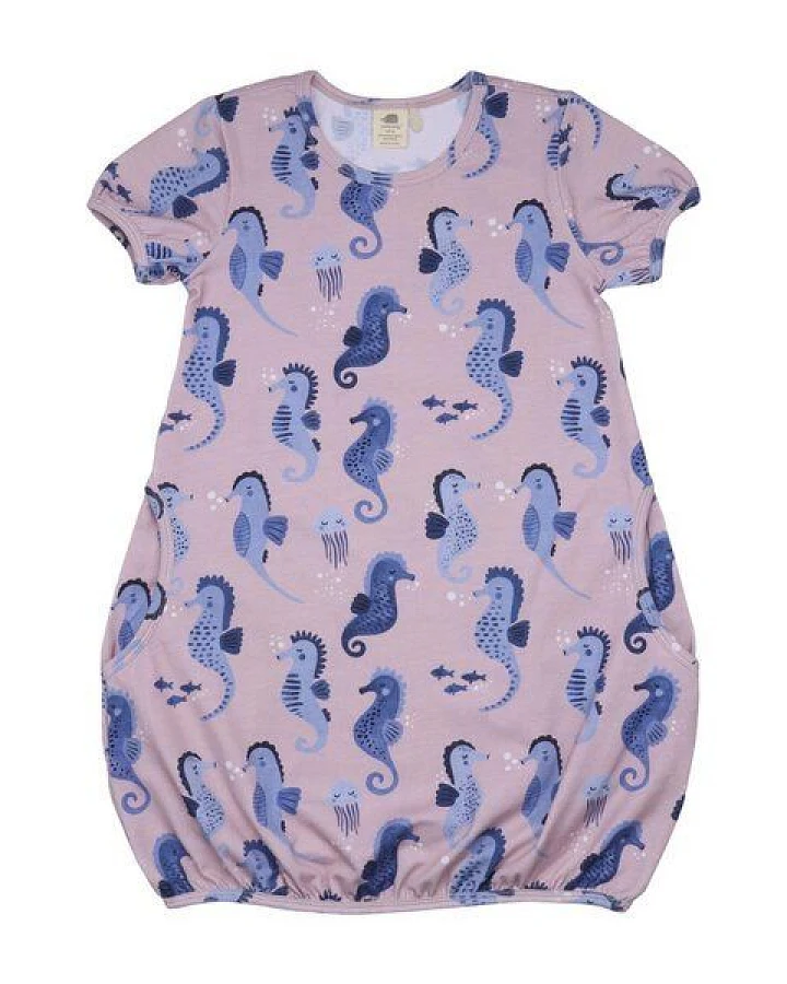 Baby Kleid GOTS zertifiziert – Bio-Baumwolle, Rosa mit Seepferdchenmotiv, Kurzarm, weich & bequem, alltagstauglich