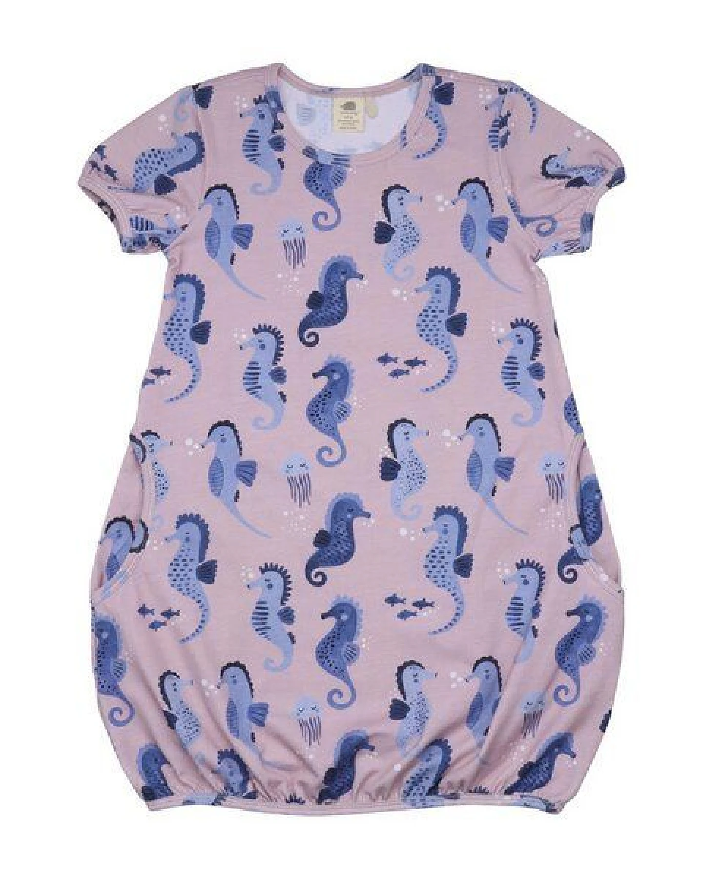 Baby Kleid GOTS zertifiziert – Bio-Baumwolle, Rosa mit Seepferdchenmotiv, Kurzarm, weich & bequem, alltagstauglich – Ansicht 2